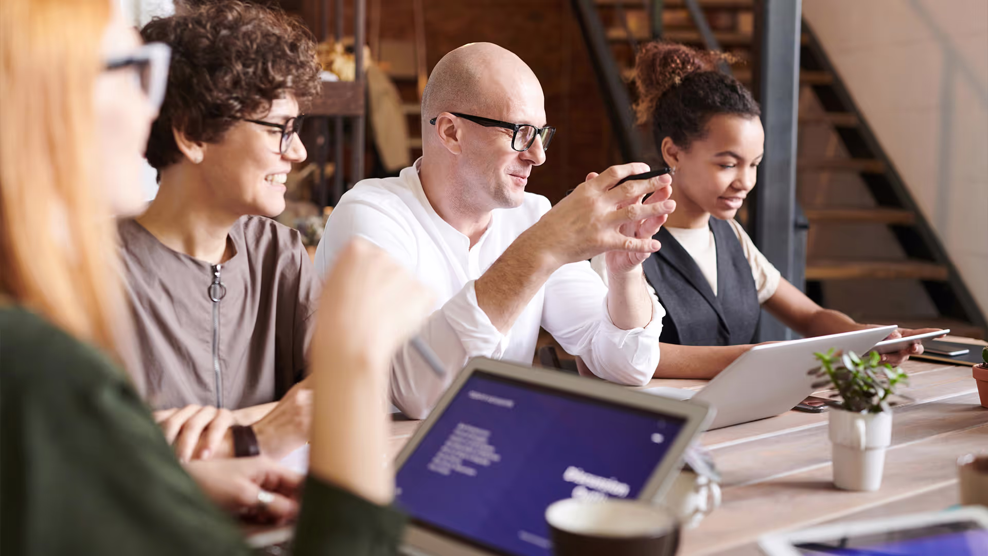 Small business team collaborating at a desk